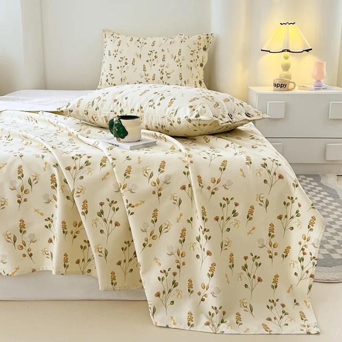 2025 new raw cotton old coarse cloth bed sheet single piece summer button pillowcase quilt sheet skin-friendly three-piece set