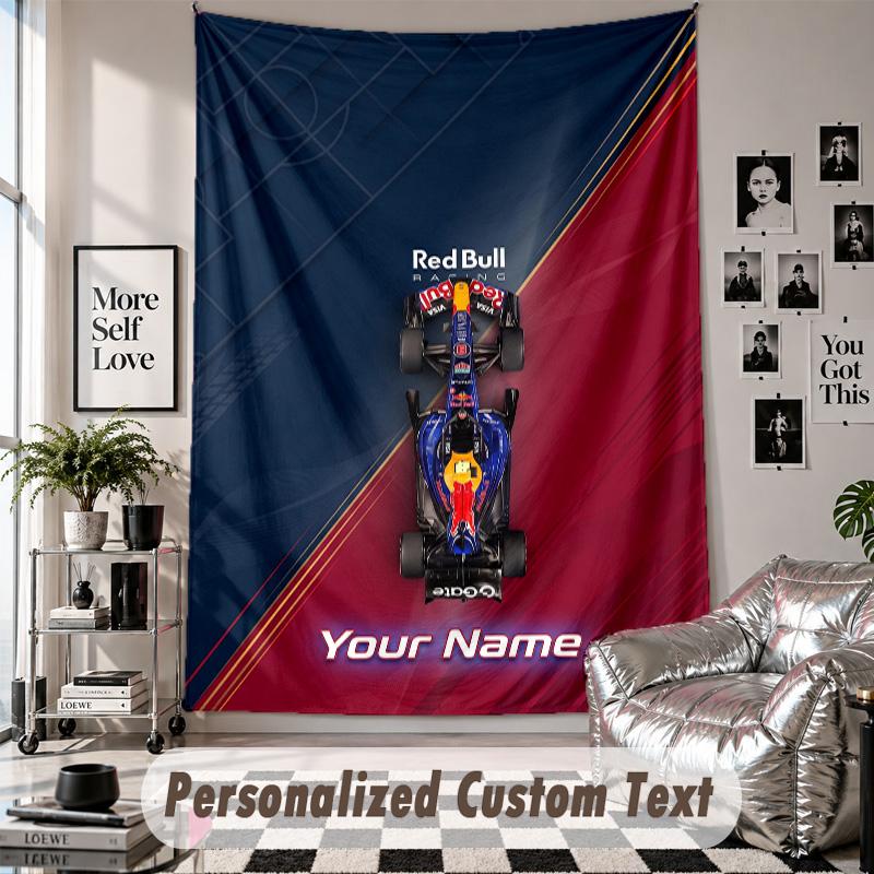 Wandbehang mit individuellem Namen & Text, Red Bull Racing Dekorationstuch für das Schlafzimmer