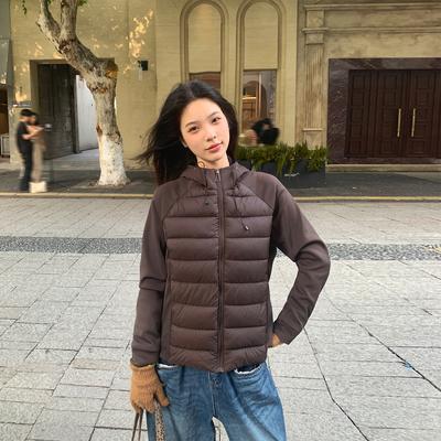 Light and Thin Ribs Cotton Clothes Women's Slim and Versatile Hooded Short Splicing Cotton-padded Clothes Women's New Coats Age Reduction