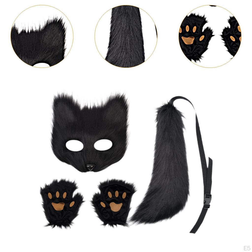 Animal Mask and Tail Set Long for Role Play Halloween Party Costume
