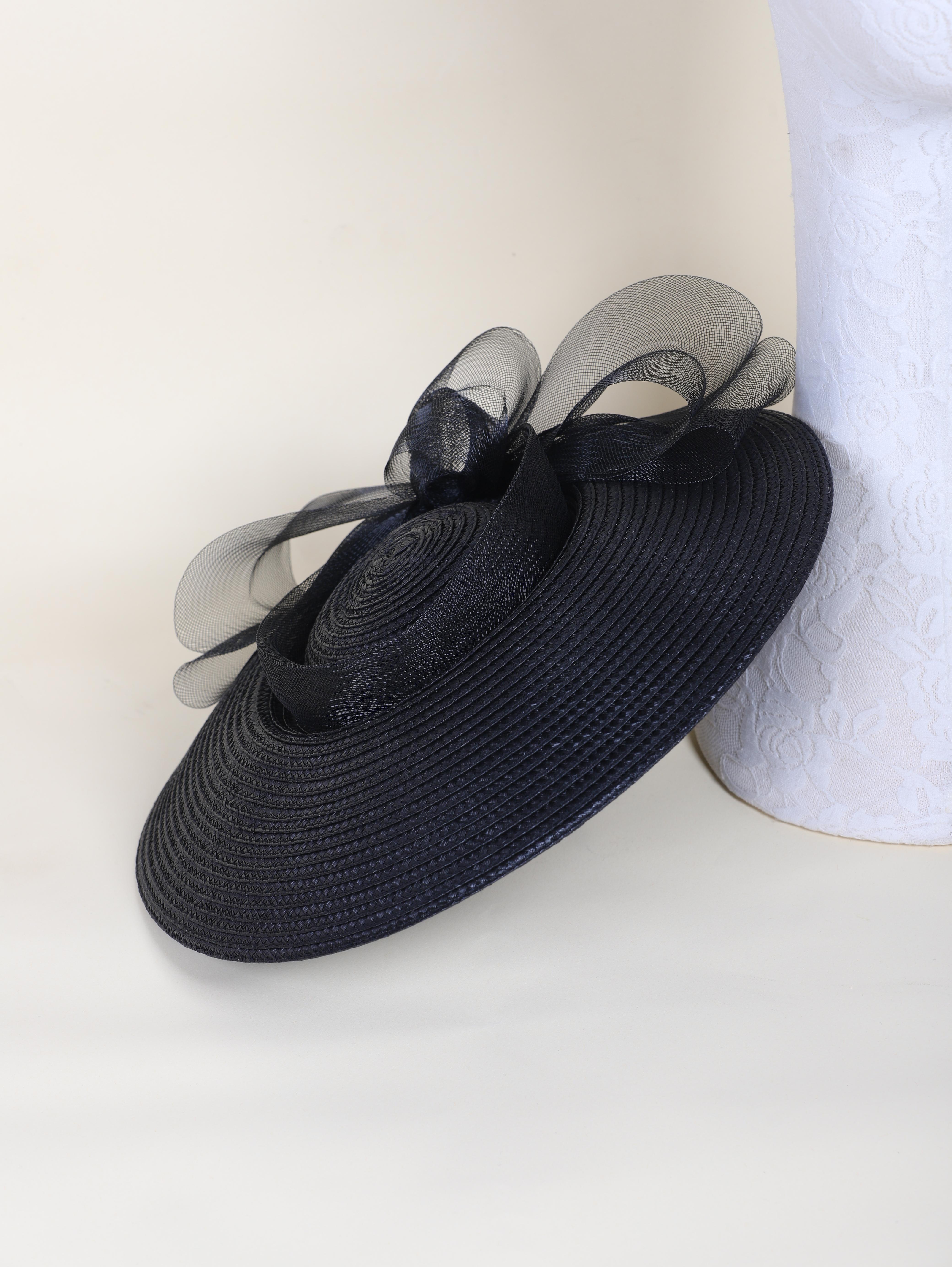 

Шляпки-фасинаторы для женщин, шляпки для церкви, головные уборы для чаепития, фасинатор с широкими полями на клипсе и ободке чёрный