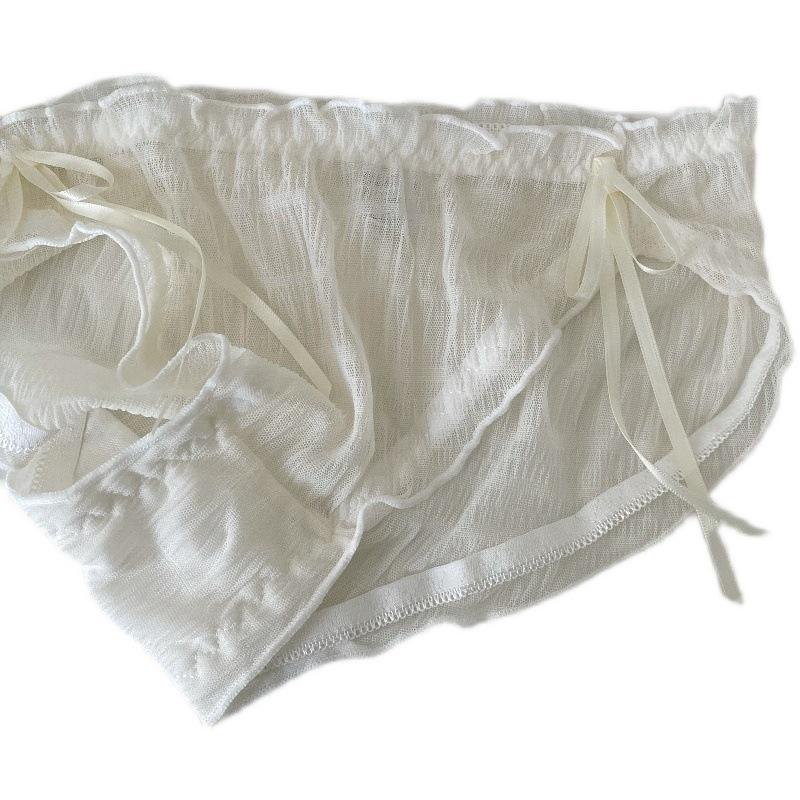 Japanese Style Cute Ruffled Mesh Panties - Mid-Waist Lace Semi-Transparent Fairy Triangle Briefs