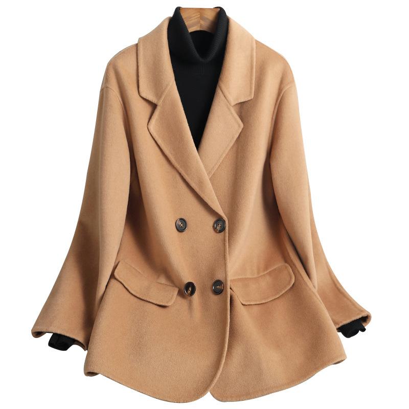 New small double-sided cashmere coat for women, short loose wool coat for women