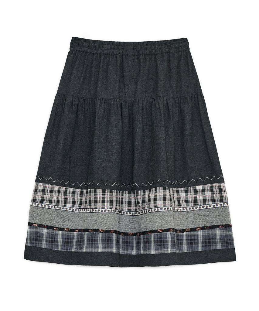 Hug Your Skin Vintage Pattern Midi Skirt (Black Denim)