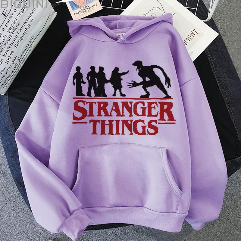 Stranger Things Printed Hoodie Top with Fleece Hoodie 6629