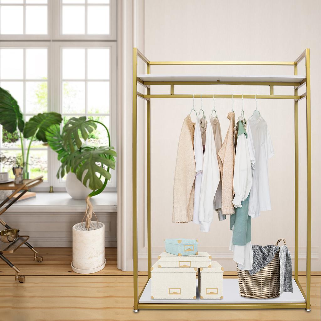 Golden Clothes Rack, Adjustable Garment Display Stand with Rolling Wheels, Freestanding Clothing Rack for Store, Boutique, Home