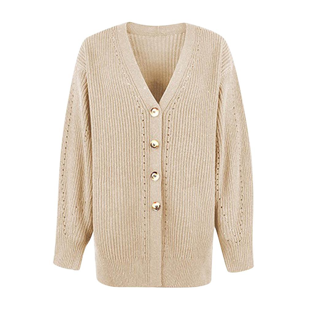 Damen Modischer Temperament Einfarbig Hohlknopf Schlitz Strickmantel