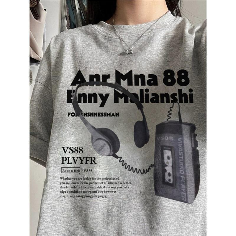 Pure cotton large size American oversize short-sleeved t-shirt women's new design niche printed top
