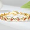 14K Gold Plated Garnet Heart Bracelet AAAAA Zircon Chain Link Bracelet for Women Jewelry Gift