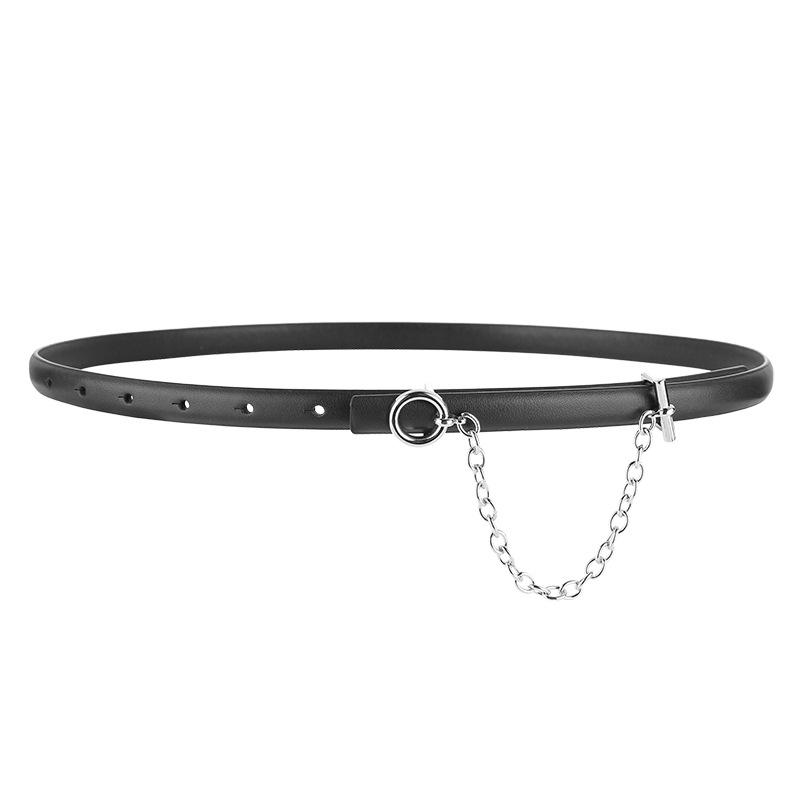 Top-grain leather belt with a stylish chain buckle, perfect for dresses, pants, and cinching your waist