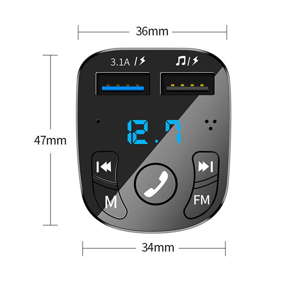 Biloplader FM-sender Bluetooth Audio Dobbelt USB Bil MP3-afspiller autoradio Håndfri Oplader 3,1A Hurtigoplader Biltilbehør