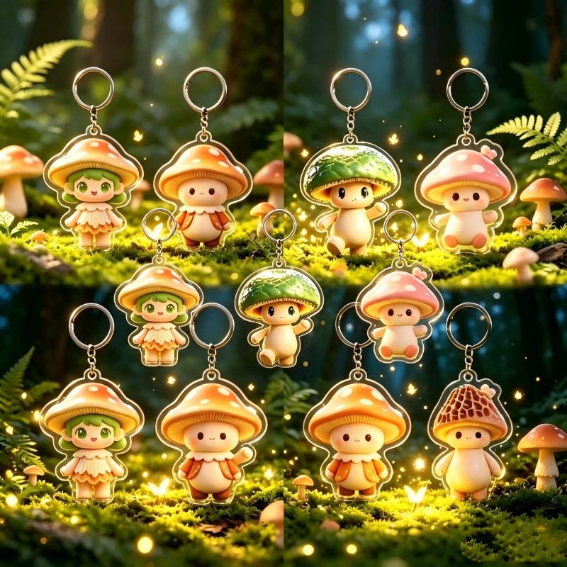 Cute Cartoon Mushroom Acrylic Keychain Kawaii Fadeless Design Lightweight Purse Charm Decoration for Women Holiday Gifts