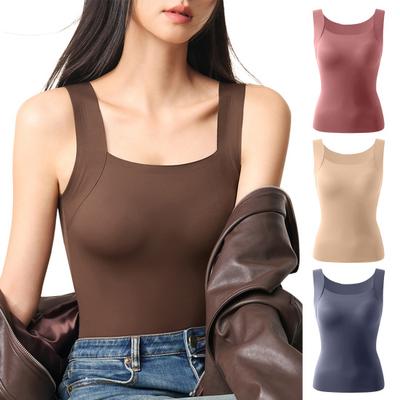 Women Bottom Bra U-Neck Sleeveless Super Soft Stretch Fabric Built-In Comfort Bra Wireless Padding Slim Fit Layering Tops