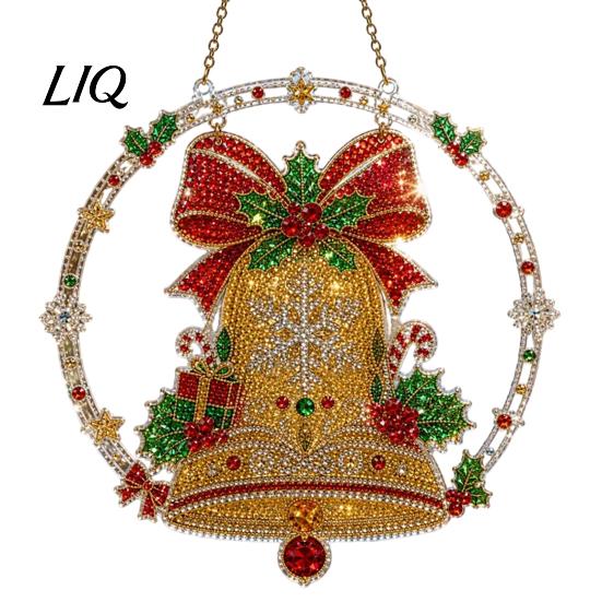 Christmas Gift for Friends Faux Diamond Art Suncatcher, 2D Flat Window Hanging Ornament, Holiday Party Decor Beaded Pattern Acrylic Decoration