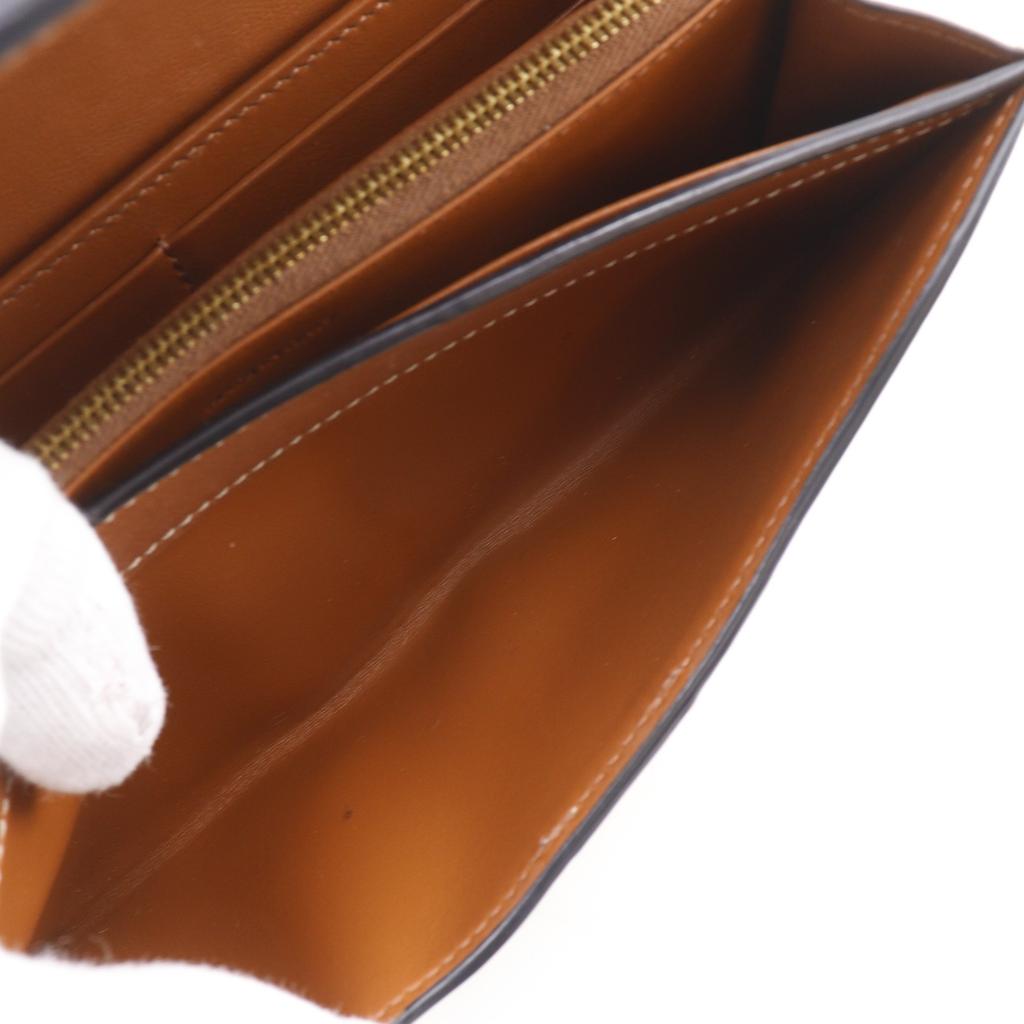 Celine Triomphe Large Flap Wallet Purse Tan Black PVC Women Used
