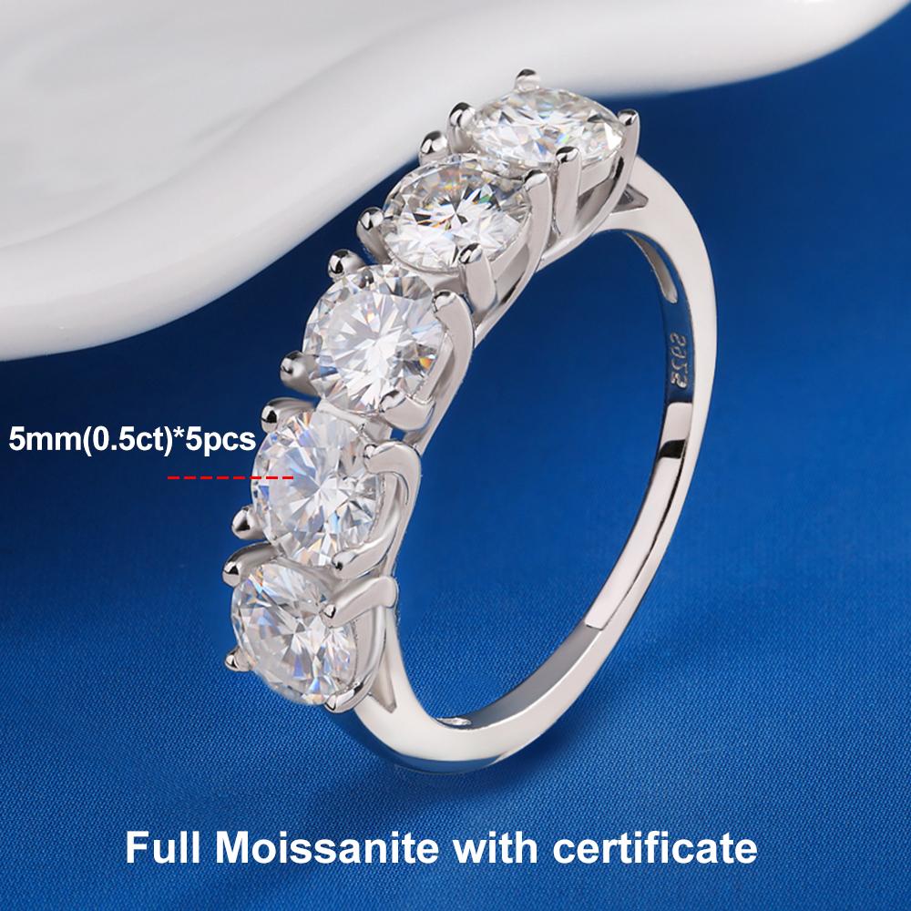 5mm Full Moissanite Row Ring for Women 5 Stones Bridal Wedding Band Jewelry   CopperEngagement Ring Anniversary Gift