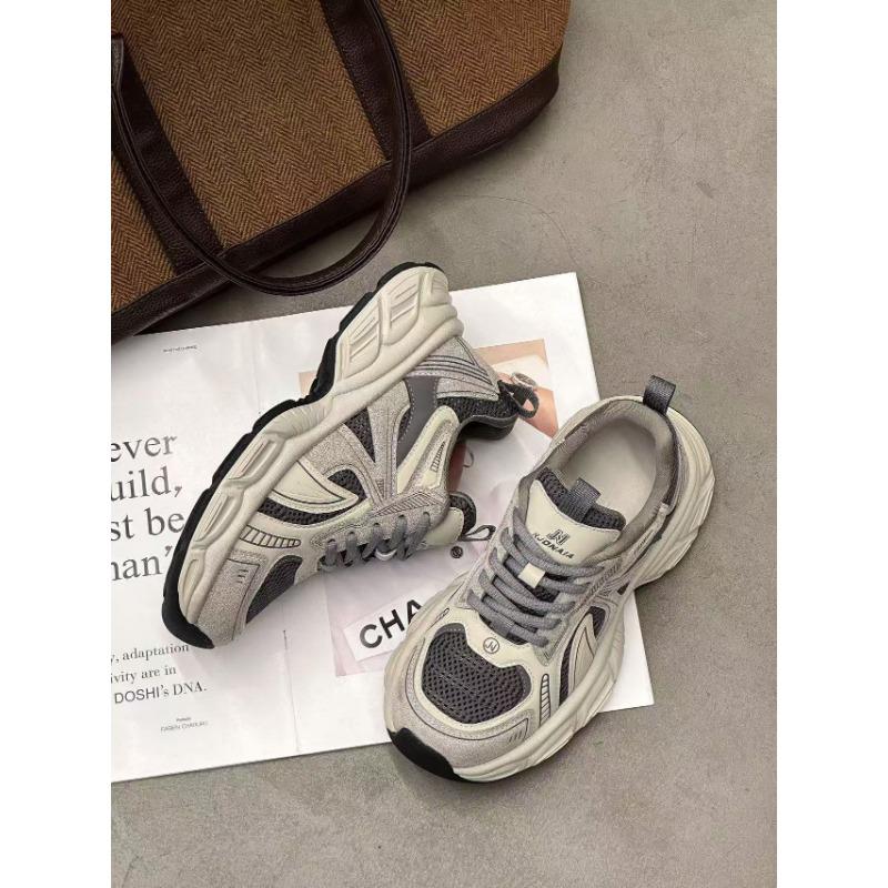 Leather retro versatile dad shoes women's trendy new autumn and winter platform velvet sneakers