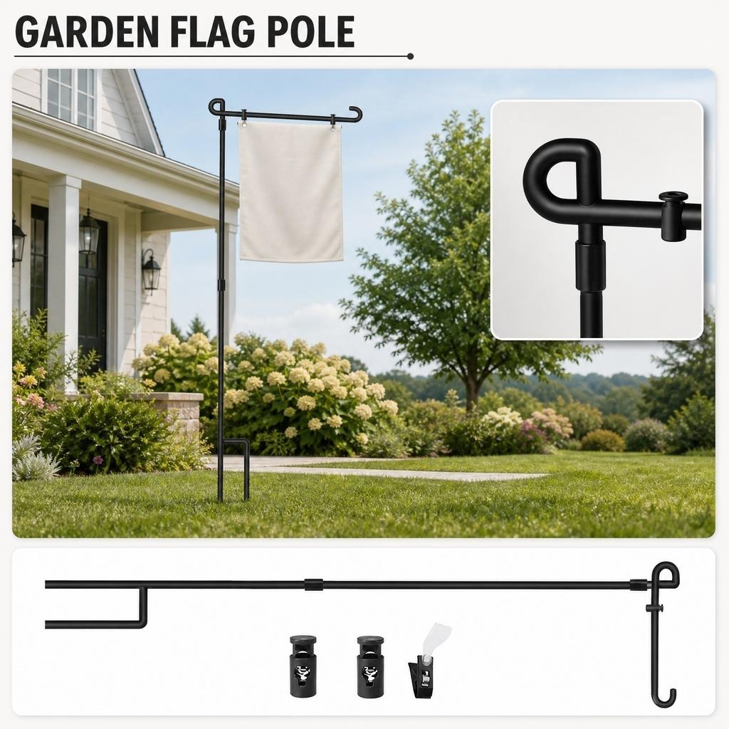 Outdoor Garden Flagpole Heavy Duty Metal Stand for Yard Signs Banner Display Weather Resistant Stake with Accessories