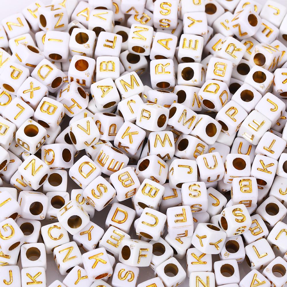 English Alphabet Bead Stringing DIY Jewelry Kit - Square Multicolor Loose Beads (Sizes: 5x5, 6x6, 7x7, 8x8, 10x10)