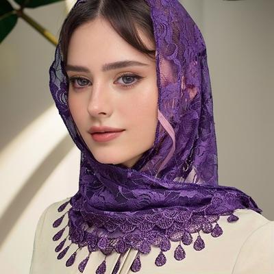 Vintage Breathable Tassels Lace Head Scarf Embroidery Elegant Lace Flower Head Cover Headwrap Women Wedding