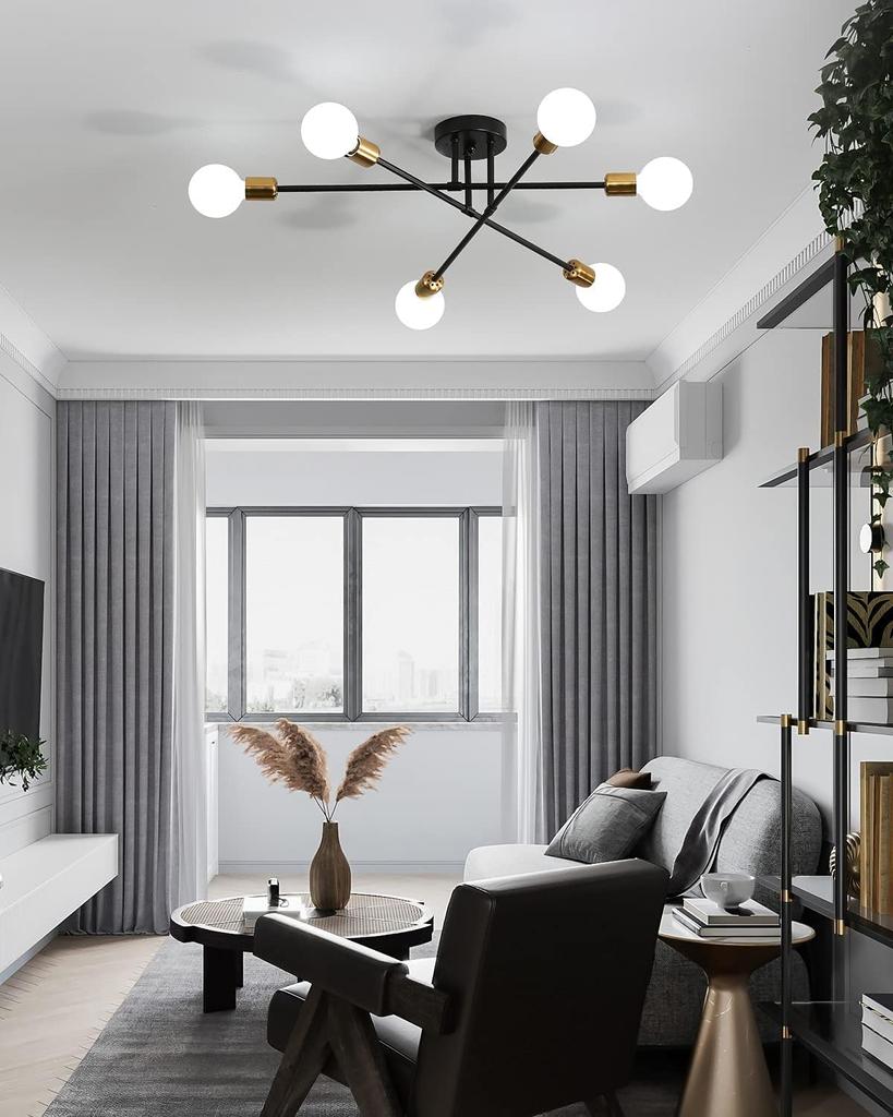 6-Light Chandelier Ceiling Light, E26 Pendant Light, Stylish Nordic LED Lighting Fixture, Rotatable Spotlight, Iron Construction, Retro Living Room