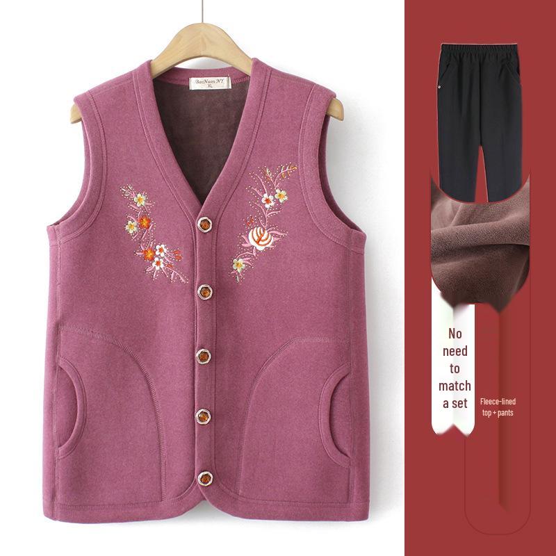 Women's Warm Fleece-Lined Cardigan Vest for Autumn and Winter - Ideal for Middle-Aged and Elderly
