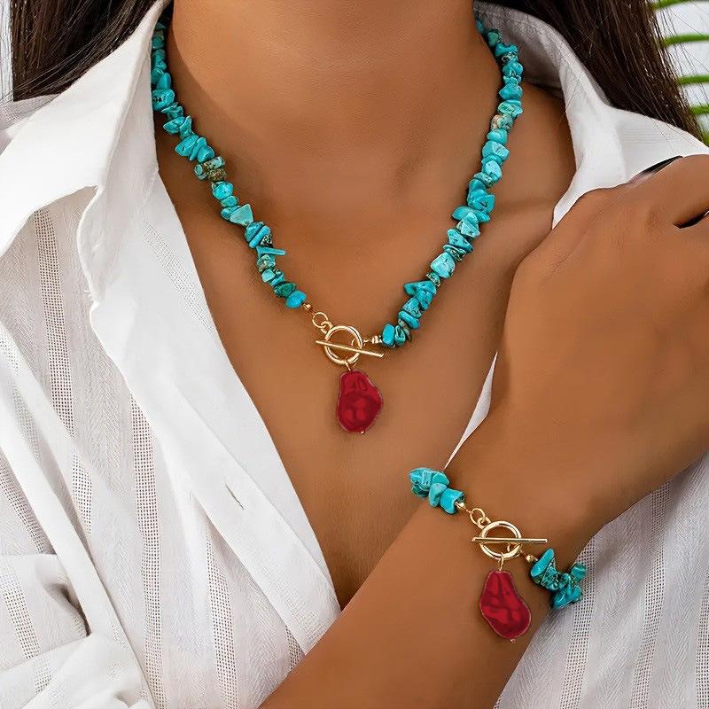 Аксессуары, большое ожерелье с жемчужной OT-застежкой особой формы для женщин, простое и модное ожерелье из зеленого бирюзы с характером