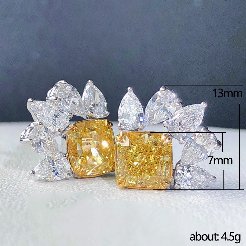 BELLA BOX Luxus Prinzessin Quadratische Gelbe CZ Ohrstecker für Frauen Helle Accessoires Schöne Weibliche Ohrringe Party Modeschmuck