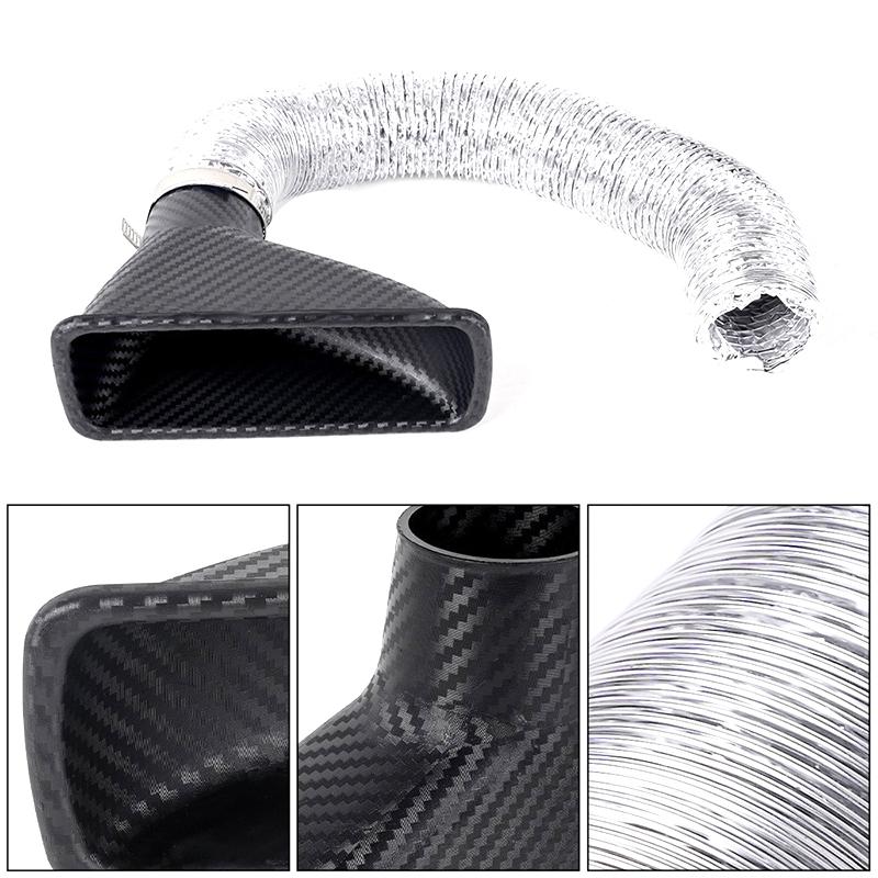 1Pcs Universal Car Front Bumper Admission Air Turbo Air Intake Pipe Kit Abs Turbine Inlet Kit Pipe Air Funnel Carbon Fiber Look