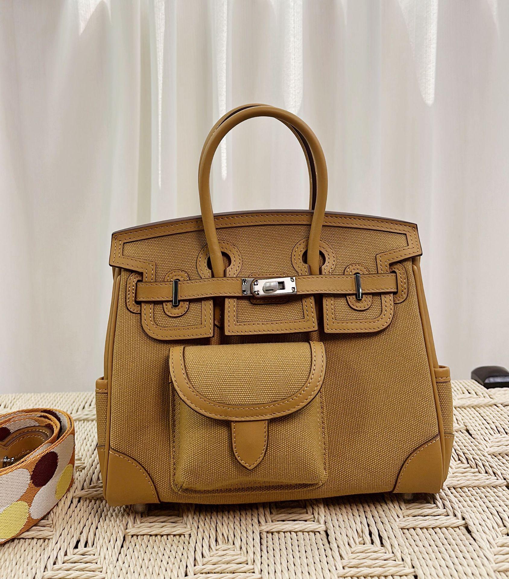 

Женская сумка из коровьей кожи 25 см с отделкой из итальянской кожи, с одним отделением большой вместимости и съемным плечевым ремнем 25cm бежевый