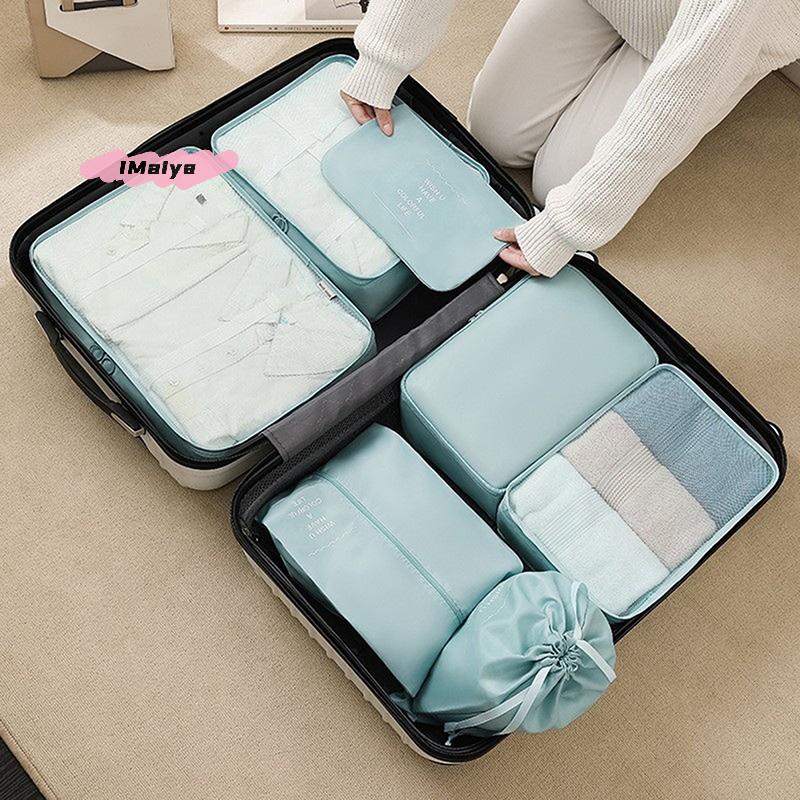 7Pcs/Set Folding Packing Cubes Set Digital Toiletries Organizer Travel Storage Bags for Clothes Shoes Suitcase Organization