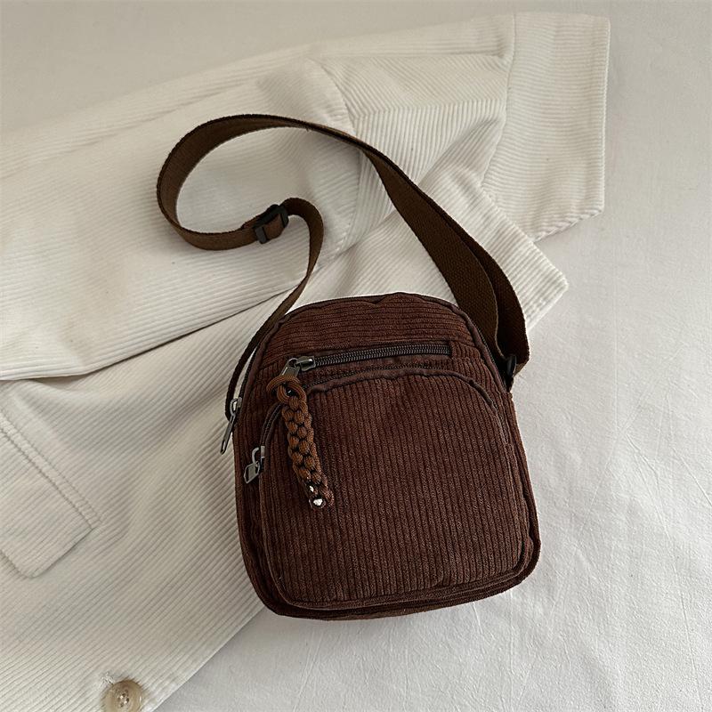 

Corduroy autumn and winter new fashion solid color cloth bag campus style girls shoulder crossbody bag tide коричневый