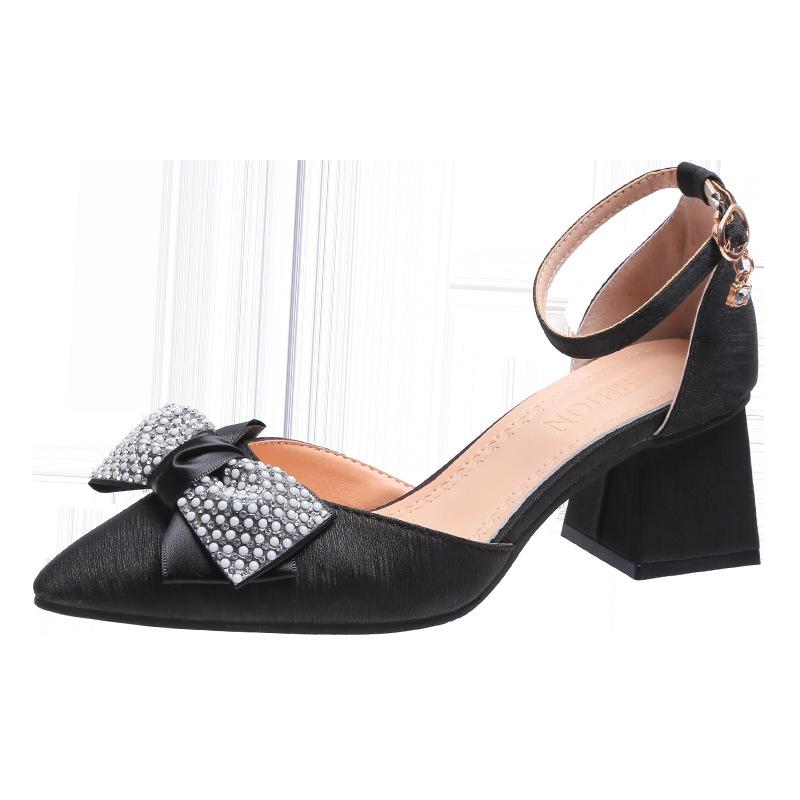2021 Nuevo girly rosa tacón grueso de pedrería lazo de pedrería con  puntiagudo suave zapatos individuales de tacón medio para mujeres comprar a  buen precio — entrega gratuita, reseñas reales con fotos — Joom
