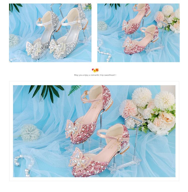 Silver Crystal Low-Heel White Leather Princess Shoes for Girls