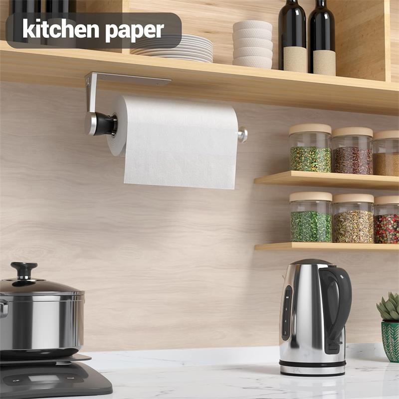 Paper Towel Holder Under Cabinet with Damping Effect, Single-Hand Operable Wall Mount Paper Towel Holder for Kitchen/Bathroom