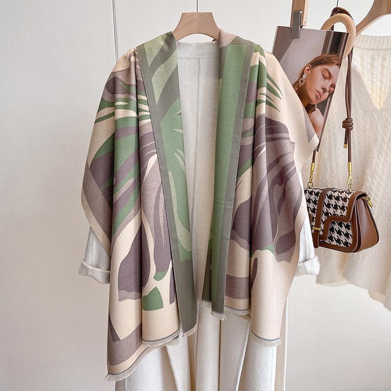 Thick Shawl Wrap Head Scarf For Women Winter Warm Cashmere Neckerchief Bandana Fashion Print Poncho Pashmina Bufanda