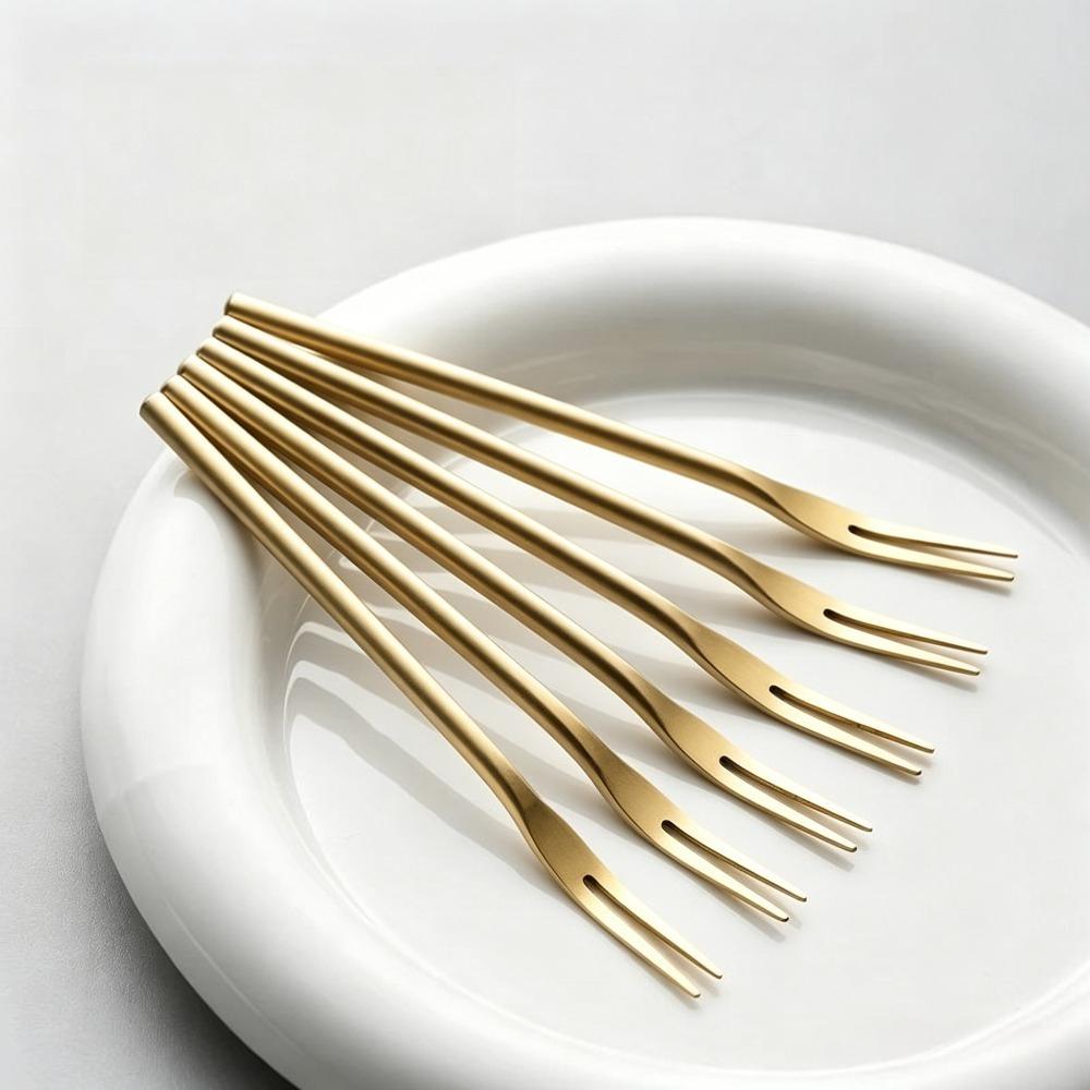 304 Stainless Steel Fruit Fork Solid Round Stick Small Fork High Appearance Level Household Long Handle Fruit Cake Dessert Fork