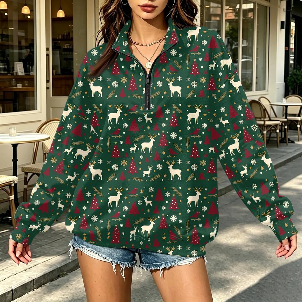 Women's Printed Half-Zip Sweatshirt, Lightweight Casual Pullover for Everyday Wear