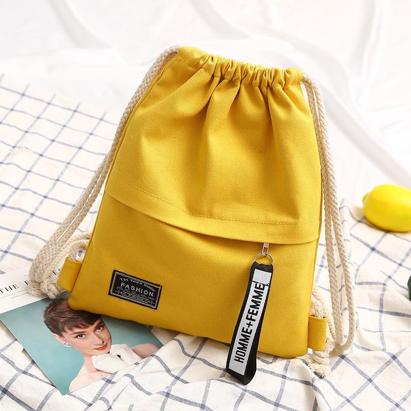 Schoolbag Canvas Bag Drawstring Backpack Solid Color Simple Versatile Cloth Bag Bundle Bag Women's Bag Leisure Bag