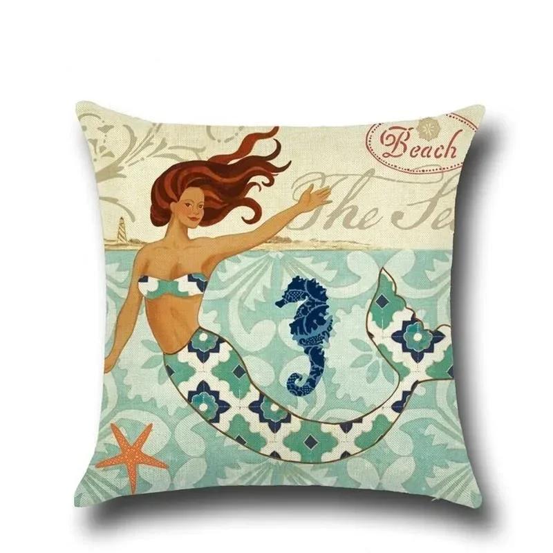 1PC Mermaid Sea Seahorse Octopus Print Pillowcase Ocean Organism Theme Pillowcase Living Room Sofa Cushion Cover Room 45x45cm