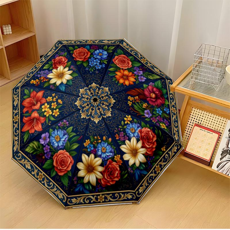 

Elegant Floral Stained Glass (3) Theme Automatic Umbrella Compact 8-Rib Design Sturdy Construction Durable Umbrella Stylish Accessory