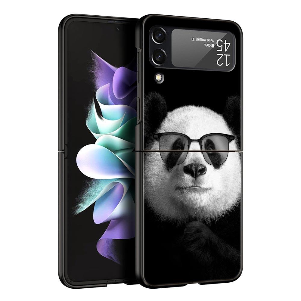 Fashion Animals Horse Deer Giant Panda Phone Case for Samsung Galaxy Z Flip 3 4 5 Black Folding Mobile Shell Hard Protect Cover