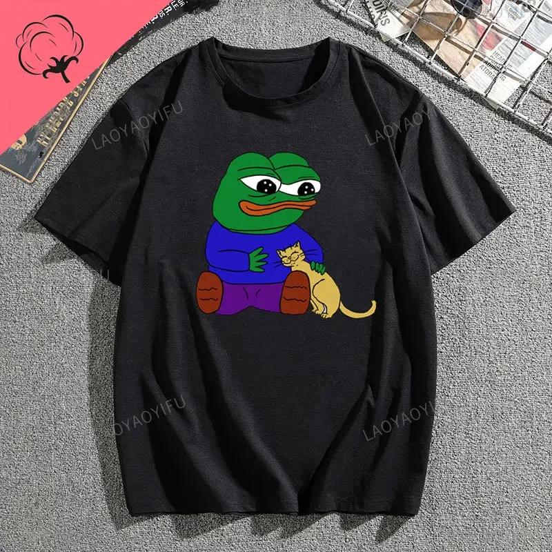 Pe Pe The Frog Meme Emote Cotton Mens Clothing Vintage Fashion Frog Animal Ladies Summer Kawaii Tees Funny Gift Casual Shirt