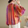 Spring Autumn New Round Neck Long Sleeve Fashion Shirt Women Casual Striped Patchwork Button Cardigan Elegant Cotton Hemp Tops