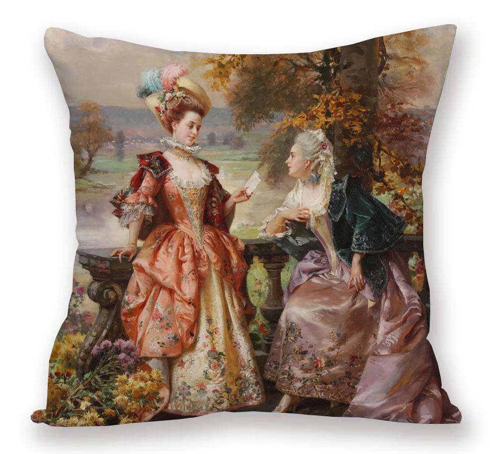 European Royal Woman Beauty Portrait Painting Cushion Covers Decorative Pillow Case For Sofa 45X45cm