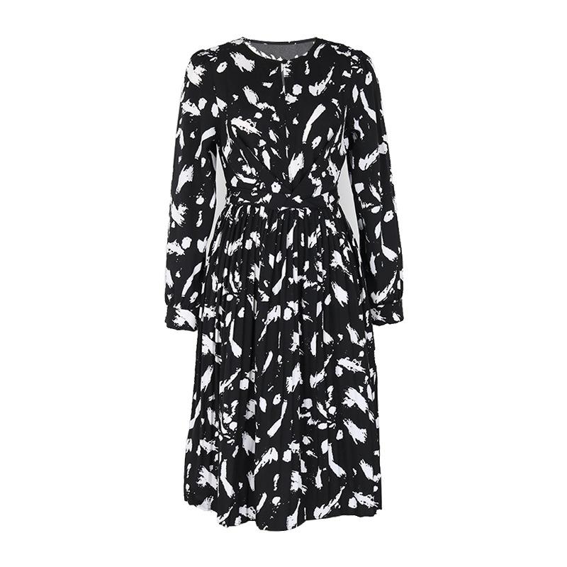 Frühlings- und Herbst-Damenkleid, modisches Temperament, elegant, bedruckt, langärmelig