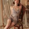 Sexy Satin Pajamas, Butterfly Halter Tops with Chest Pads, Large-sized Erotic Underwear, Pure Desire Uniform Set for Women 1076