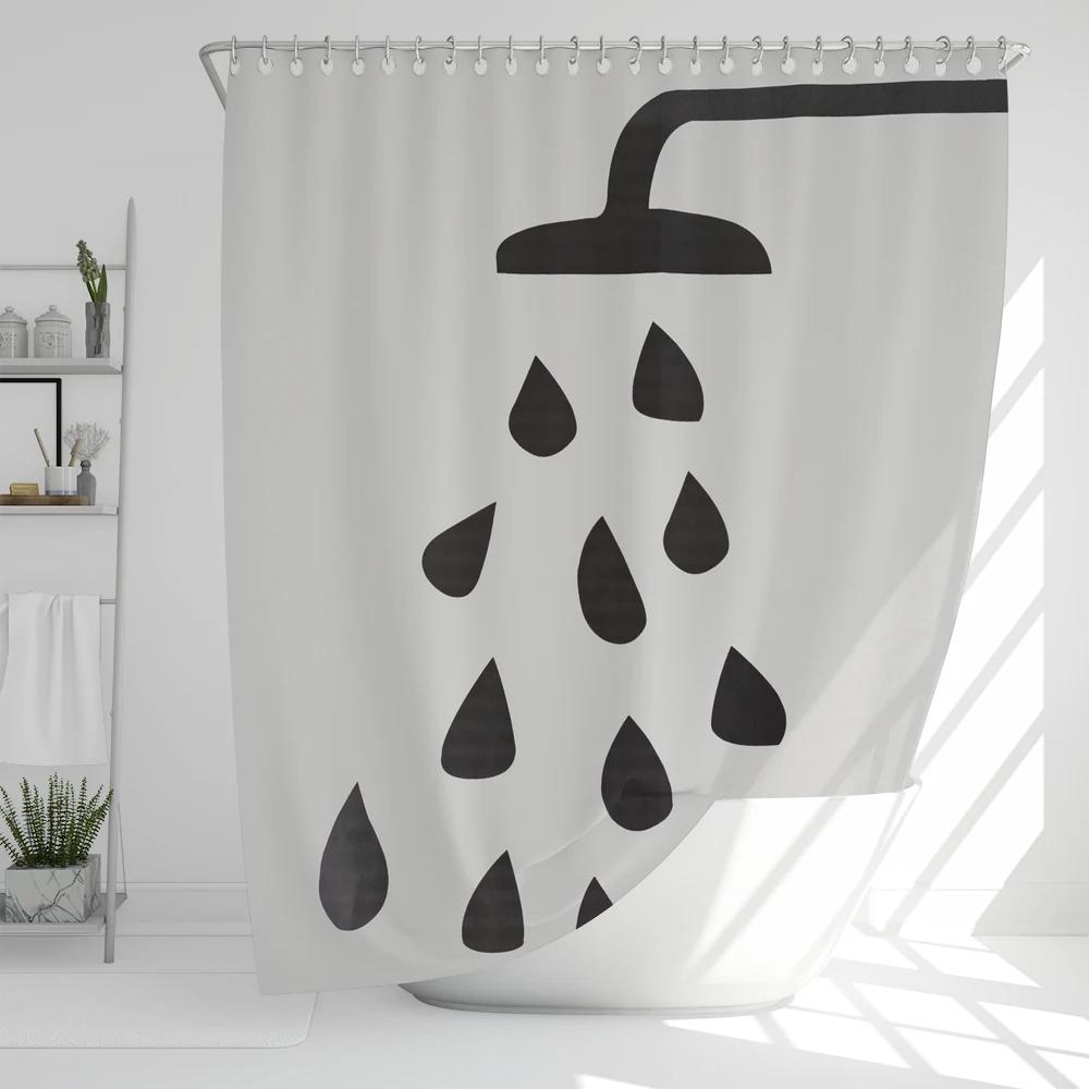 Bathroom Nordic Wind Geometry Shower Curtain Shower Head Abstract Minimalist Art Polyester Fabric Shower Curtain with Hooks