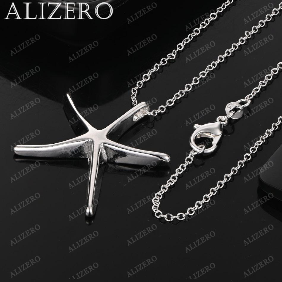 ALIZERO 925 Sterling Silver Big Starfish Pendant Necklace 16-30 In Chain For Women Men Fashion Jewelry Party and Daily Wear