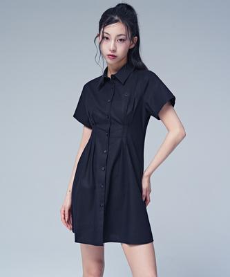AVANDRESS French Linen Like Slim Shirt Dress Black